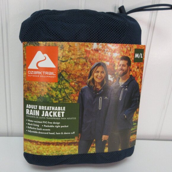 Ozark Trail Adult Breathable Rain Jacket size M/L Blue - Picture 1 of 11